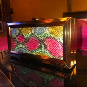 Snakeskin & metal gilt/brass “box” clutch c. 1970s